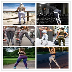 Mujeres Fitness Yoga Leggings delgados Patrón de panal Impresión Hip Push Up Gimnasio Culturismo Pantalones Negro Blanco Patchwork Rayas Pantalón casual