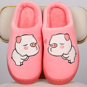 Mujeres Zapatillas planas Invierno Cálido Piel Peluche Noche Fluorescencia Mujer Zapatilla Lindo Cerdo Unisex Confort Damas Pareja Zapatos Y201026 GAI GAI GAI