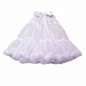 Mujeres Fluffy Bubble Tutu Falda Blanco con volantes Enagua Chica Puffy Half Slip Prom Crinoline Underskirt colorido corto debajo de la falda P6Jg #