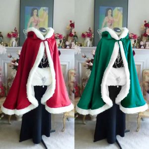 Mujeres Fluffy Trim Velvet Capa con capucha Santa Claus Cape Outwear Halloween Navidad Disfraces Cosplay 231226