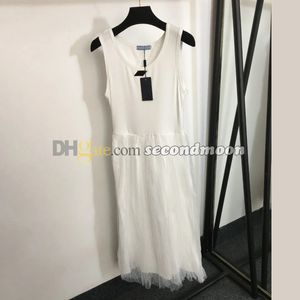 Vestido de gasa para mujer, vestidos de lujo con insignia de Metal, vestido sin mangas transpirable de verano, vestidos con cuello en U