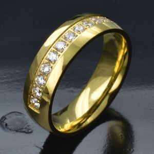 Anillo de compromiso de boda CZ de acero inoxidable en tono dorado para mujer R276B TALLA M-S