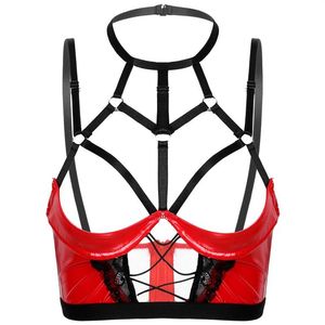 Femmes Halter Soutien-Gorge Tops Lingerie Latex Sexe Débardeur Exotique Pole Dancing Costumes Sexy Punk Vêtements Faux Cuir À Armatures Soutien-Gorge Sans Doublure S265z