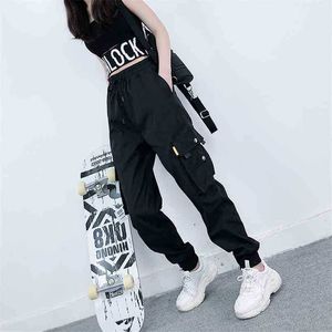 Femmes taille haute noir pantalon ample printemps automne élastique Harajuku Punk pantalon femme décontracté Chic pantalon 210525