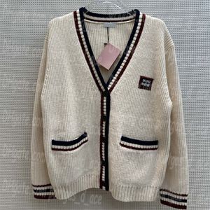 Suéter de punto Cárdigan abrigo manga larga rayas contraste Color suéteres Tops busto diseño de letras chaquetas elegantes suéter