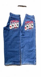 Femmes Jeans 2023 Nouveau motif de broderie Poker JNCO Jeans Y2K Hommes Jeans Harajuku Hip Hop Rétro Bleu Baggy Streetwear Hot f7uz #