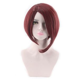 Pelucas llenas de color rojo oscuro, rectas y cortas para mujer, estilo de peluca de pelo loco a la moda