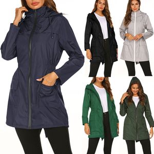 Women Long Jackets Windbreaker Outdoor Sports Ladies Rain Coat Wear Autumn Quickly Dry Sport Hoodies Zipper Wind-jacket