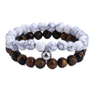 Femmes Hommes Amant Chic Aimant Amitié Bracelets pour Couples 8mm Rose Blanc Noir Pierre Extensible Perlé Bracelet Déclaration Bijoux Cadeaux