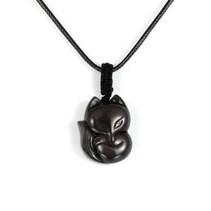 Collar con colgante de obsidiana Natural para hombres y mujeres, gema tallada a mano, piedra Animal, cuerda ajustable, amuleto de la suerte Reiki, joyería