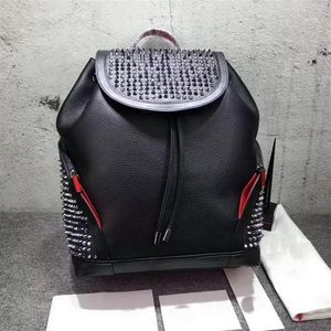 Mujeres Hombres Bolsos escolares Marcas de cuero genuino Mochila Diseñador superior Bolsa de pico de piel de cordero con giros de cristal Fondo rojo Color negro P3053