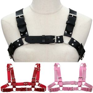Women Men Sexy Punk Chest Harness Adjustable Caged Metal Body Chain PU Leather Choker Statement Necklace Party Clubwear