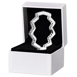 Anillo de zigzag brillante para hombre y mujer, joyería de boda de diamante CZ completa de plata de ley 925 para anillos de regalo de novia pandora con conjunto de caja original
