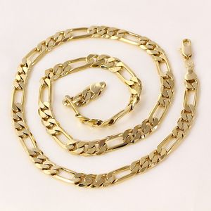 Las mujeres o los hombres 24k oro sólido real GF figaro collar de cadena 8 mm enlaces 60 cm encintado regalo estuche