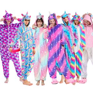 Femmes Pyjamas Pyjamas Adultes Flanelle Vêtements de nuit Homewear Kigurumi Licorne Stitch Panda Tigre Dessin animé Animal Pyjama Ensembles Pijamas 201113
