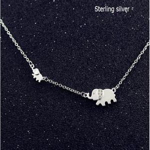 Collares con colgante para mujer, gargantillas de cadena de hueso con cuello de elefante grande y pequeño con incrustaciones de circón de plata esterlina sólida 925, 1 pc243O