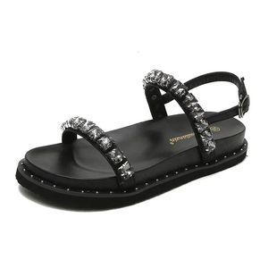 Mujeres Plataforma Sandalias de banda de dhinestone Bottom espesa Gladiador de verano Mujer Beads Sandalias Femininas A C