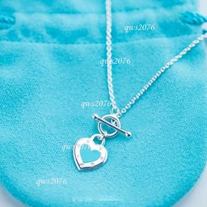 Vrouwen Pure Sier Blue Email Love Collar Chain Naald Gesplieren Hartvormige oorbellen Dames geschenk sieraden