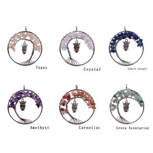 7 Chakra Arbre de Vie Fil Enveloppé Pendentif Collier Guérison Cristal Pierre Colliers Naturel Reiki Quartz Pierres Précieuses Bijoux pour Femmes Hommes