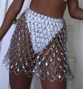 Femmes Rhin Sparkle Body Chain Sexy Bikini Cover-up pour Rave Beach Dance Party Club Colorful Blue Gold Belly Dance Jirt T2208194966686