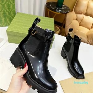 Bottine femme cuir noir brillant designer bottes classiques talon bloc Elastiqué