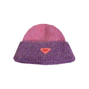 Bonnet tricoté pour femmes, automne et hiver, couleur bonbon, bloc, Triangle, étiquette, impression de lettres, bonnets chauds de styliste