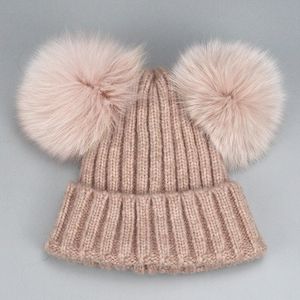 Femmes automne et hiver version coréenne tricoté boule de fourrure de renard laine épaissie chaud bonnet chapeau gros pull chapeau