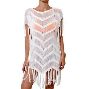 Coupure de plage pour femmes Couleur solide Couture à coutelle See-Through Summer Sweet Massuit Couvreup Crochet Bathing Fult Ups Robes