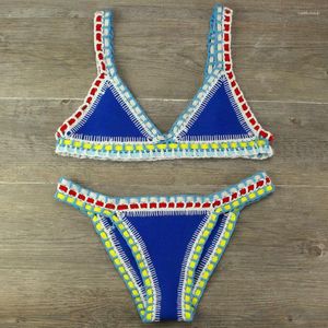 Bikini femme Crochet à la main Tricot Patchwork Maillot de bain Femmes Maillots de bain Plage Vacances Halter Top Maillot Biquini Maillots de bain Meilleure qualité