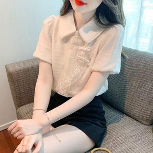 Blusas de mujer 2023 estilo chino encaje Patchwork Top Vintage ropa mujer disfraz elegante tradicional bordado elegante camisa Cheongsam