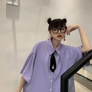 Chemisiers pour femmes 2023 Chemise surdimensionnée d'été pour les femmes JK Uniforme scolaire Polo Neck Loose Polyvalent Blouse Short Sleeve Purple Top Clothing
