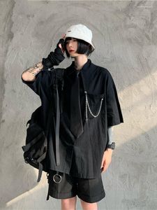 Blouses pour femmes 2023 Summer Punk Y2K Blouse de chaîne esthétique Cargo Vintage Black Tie Shirt Corée Grunge Casual Casual Short Sleeve Blusas