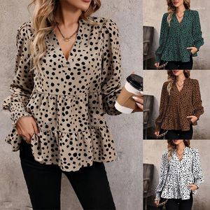 Blouses pour femmes 2024 printemps mode à manches longues motif léopard femmes chemise minimaliste col en v femme Blouse