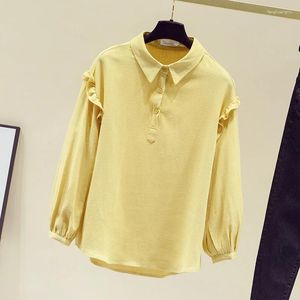 Blusas De Mujer Otoño Manga Larga Gasa Blusa Botones Moda Solapa Cuello De Muñeca Camisa Con Volantes Simple Señoras Sueltas Casual Elegante Tops