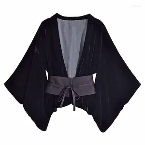 Blouses pour femmes automne hiver chemisier en velours noir pour femmes manches chauve-souris élégant femmes hauts col en v profond ceinturé Corset en 2023