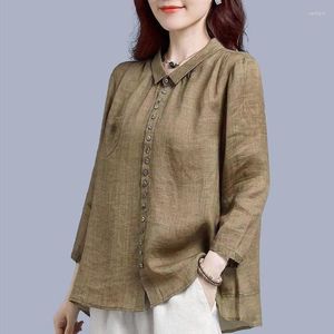 Blusas de mujer Camisa básica de colores sólidos Mujer Casual Retro Turn Down Collar 2023 Otoño Camisas abotonadas Mujer Nice Quarter Sleeve Top