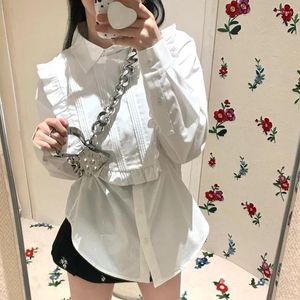 Blusas de mujer Chic volantes babero camisa blanca de manga larga suelta borde de la oreja Tops reductores de edad Vestidos coreanos marca de diseñador 2023