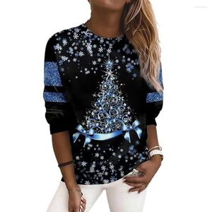 Blouses Femmes Arbre de Noël Imprimer Automne Top Femmes T-shirt Festif Flocon De Neige Paillettes Chemise De Fête Scintillante Pour