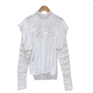 Blusas de mujer, blusas de algodón, camisas, estilo otoño 2023, blusas Vintage blancas elegantes de manga larga con bordado de lujo para mujer