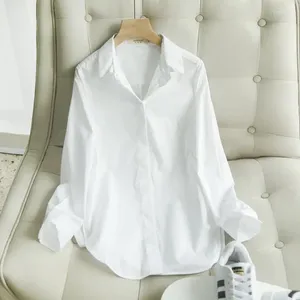 Blouses Femmes Coton Blanc Chemise Femmes Automne Basic Coréen Mode Vêtements Lâche Casual Mi-longueur Travail Professionnel Wonens Tops