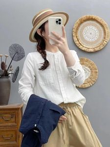 Blouses pour femmes Coton Yarn blanc pour femmes 2024 Japan Style Stand Collar à manches longues Solides solides Y2K Top vintage