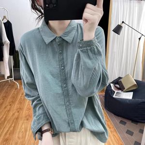Blusas de mujer camisa verde oscuro Casual señora primavera moda coreana mujer diseño suelto Color sólido encaje Top blusa básica