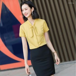 Blouses pour femmes élégantes chemises jaunes pour femmes à manches courtes affaires vêtements de travail été bureau dames Blouse chemise femme hauts vêtements