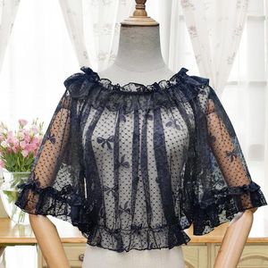 Blouses pour femmes mode femmes Lolita Crop hauts dentelle mousseline de soie bas chemise fille été nœud papillon Transparent court décontracté maillot de corps