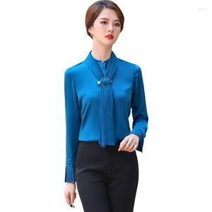 Blouses pour femmes Haut de gamme Bureau Dames Chemises 2023 Printemps Mode Bow Tie Design Blouse Qualité Satin Chemise Casual Professionnel Tops