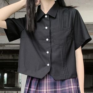 Blusas de mujer HOUZHOU Kawaii camisa de moda japonesa mujeres lindo Harajuku Crop Top verano manga corta Jk uniforme blusa chica adolescente