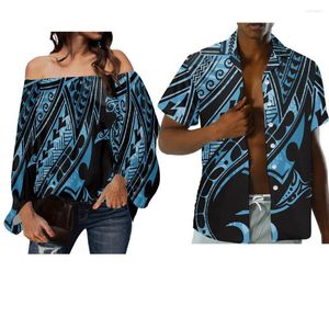 Blusas de mujer HYCOOL Polynesian Royal Blue Loose Summer Womens Tops y blusa informal con manga de linterna Spring Off Shoulder Chiffon Top