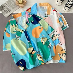 Blusas de mujer estilo japonés Vintage dibujos animados Anime camisas para hombres mujeres Kawaii adolescentes sueltas Casual manga corta Tops Harajuku verano playa