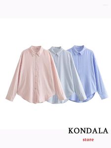 Women's Blouses KONDALA Casual Striped Women Shirts Turn-down Collar Single Breasted Loose Blouse Fashion 2023 Autumn Elegant Female Tops