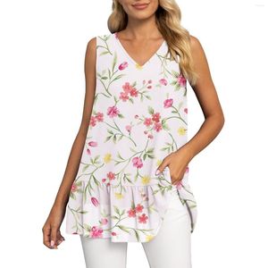 Blusas de mujer Camiseta sin mangas de gasa con cuello en V sin mangas de verano para mujer Camisolas con sujetador con dobladillo plisado doble Tops de algodón para mujer Cultivos ajustados para adolescentes